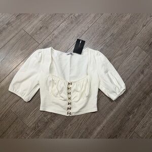 Fashion Nova hooked short puff sleeve cropped top medium